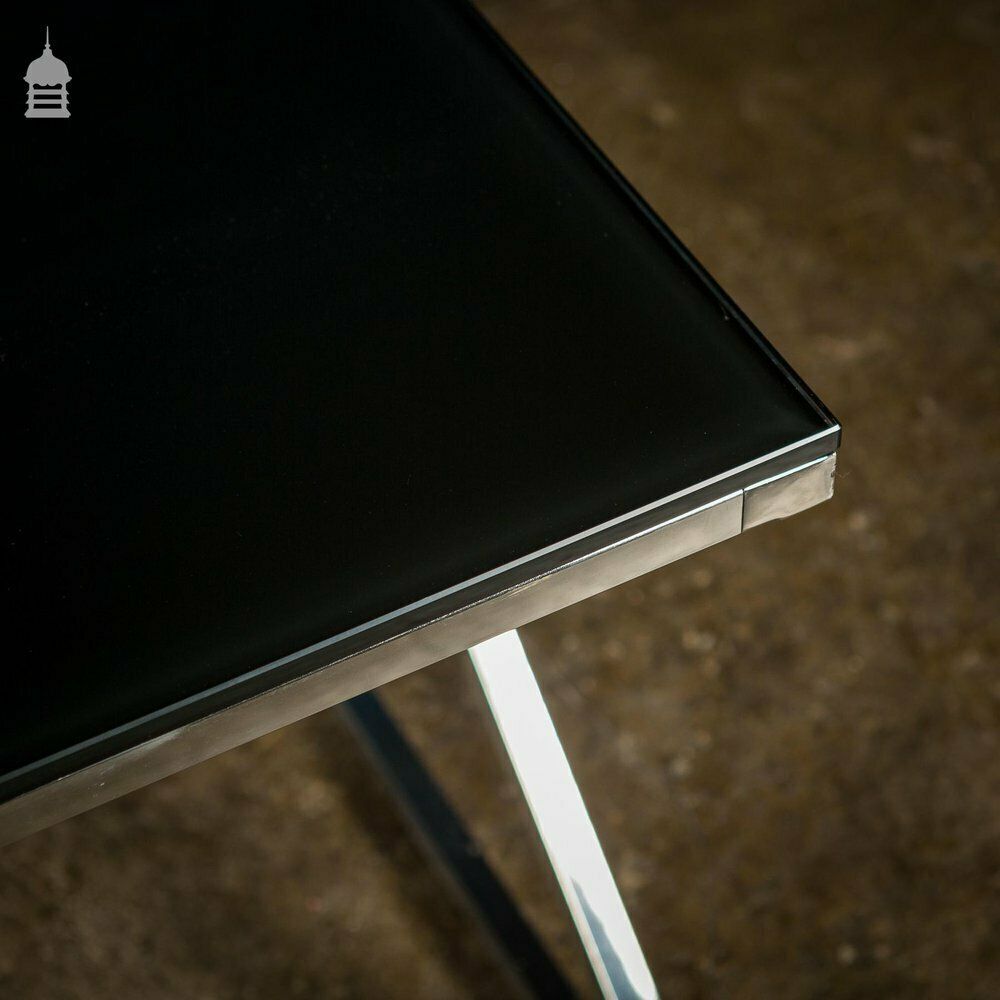Pair Of Modern Glass Top Tables On Contemporary Chrome Bases