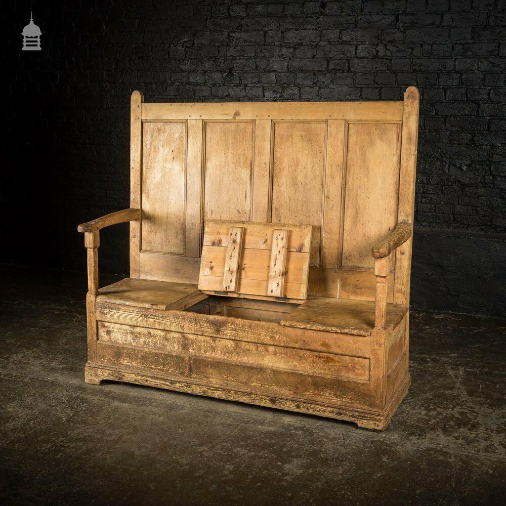 Georgian Pine Welsh Bench Settle With Lift Up Seat Storage photo buy