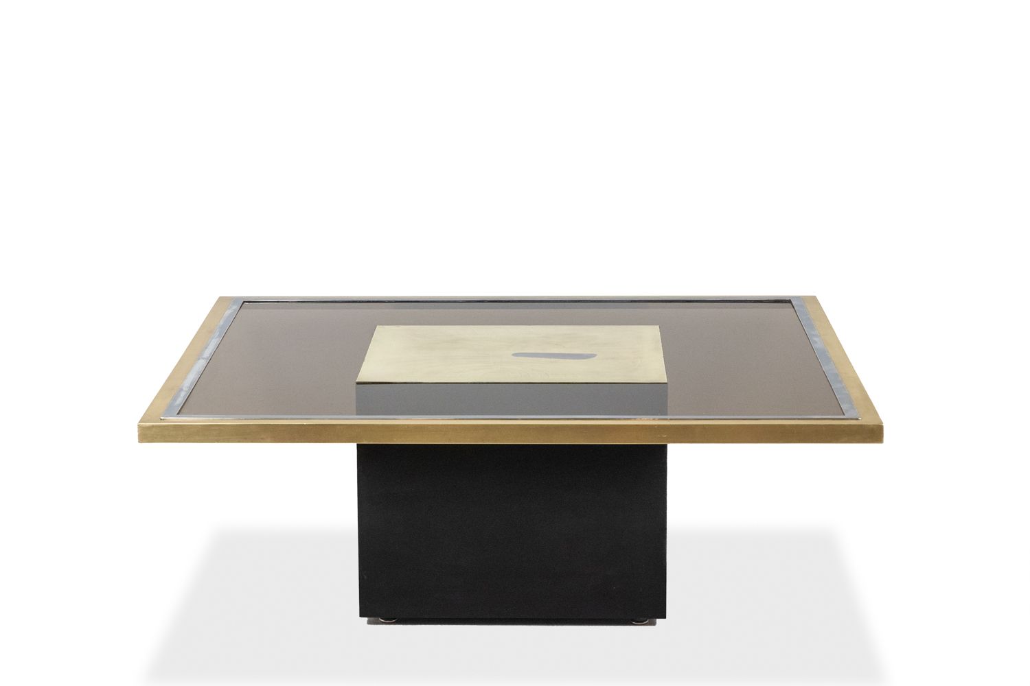 Coffee Table In Gilded Brass And Smoked Glass. 1970s.