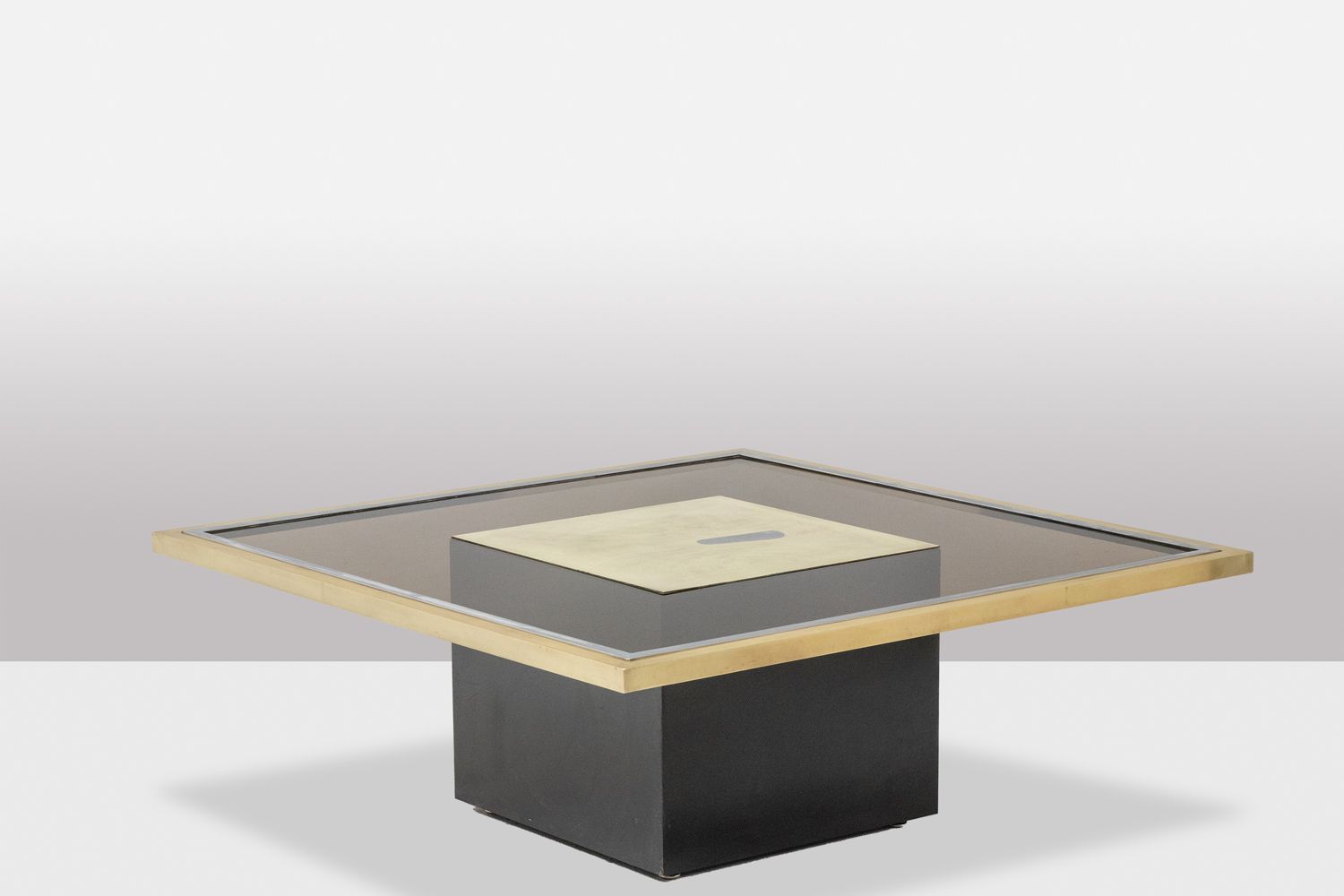 Coffee Table In Gilded Brass And Smoked Glass. 1970s. photo furniture