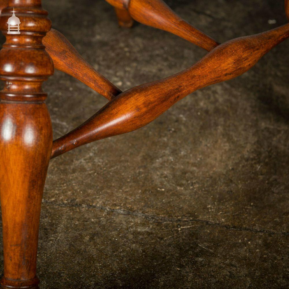 960.0 19th C Elm Captain’s Bow Seat Smokers Chair With Turned Arm Supports And Double H Stretcher photo