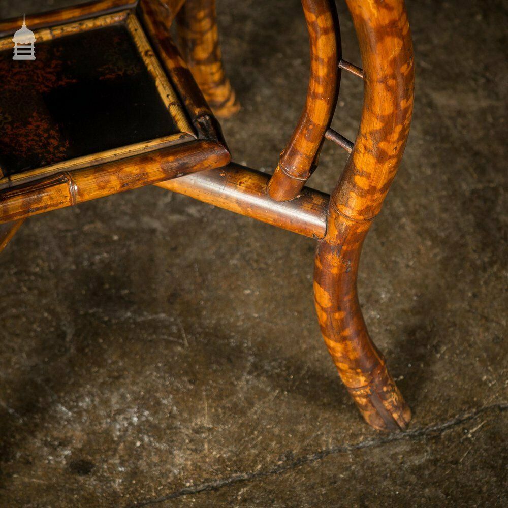 Rare Victorian Swan Leg Bamboo Table With Inlaid Marquetry Top photo 1170.0