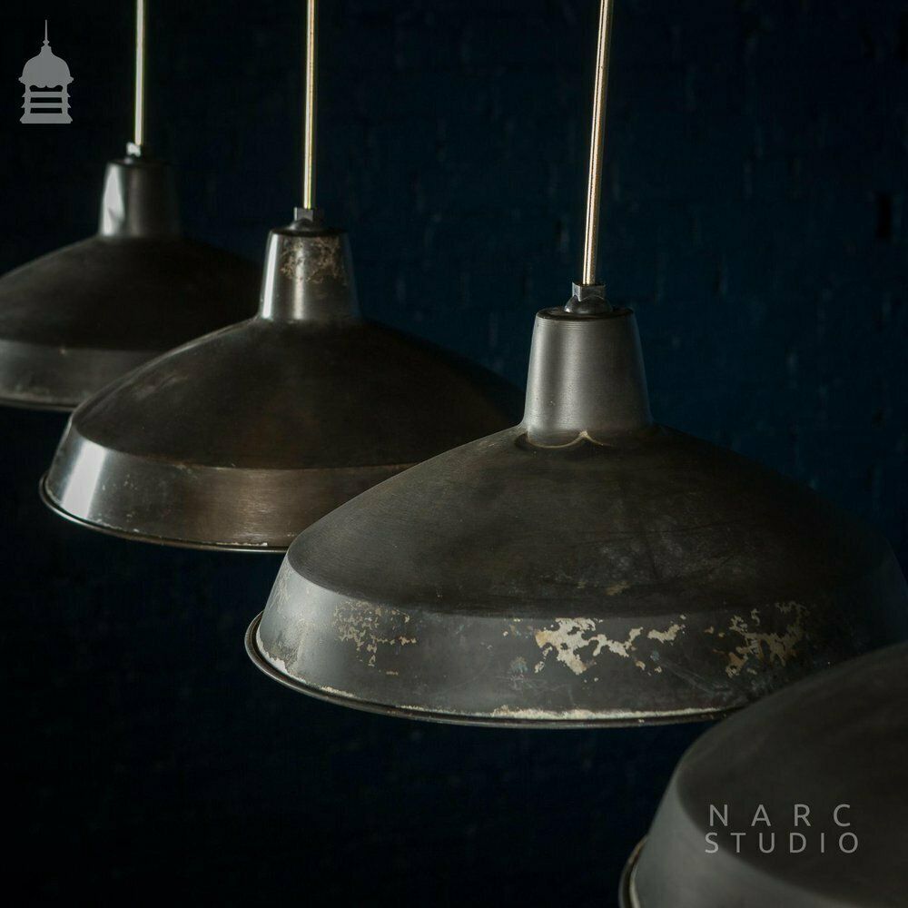 Batch Of 5 Narc Studio Stripped Industrial Metal Light Shades photo vintage