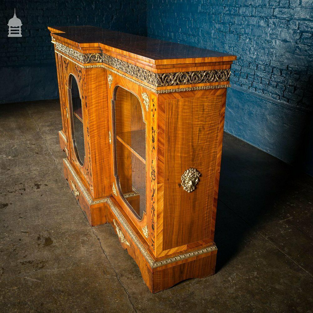 photo for sale 19th C French Empire Walnut Credenza With Intricate Marquetry And Brass Reliefs