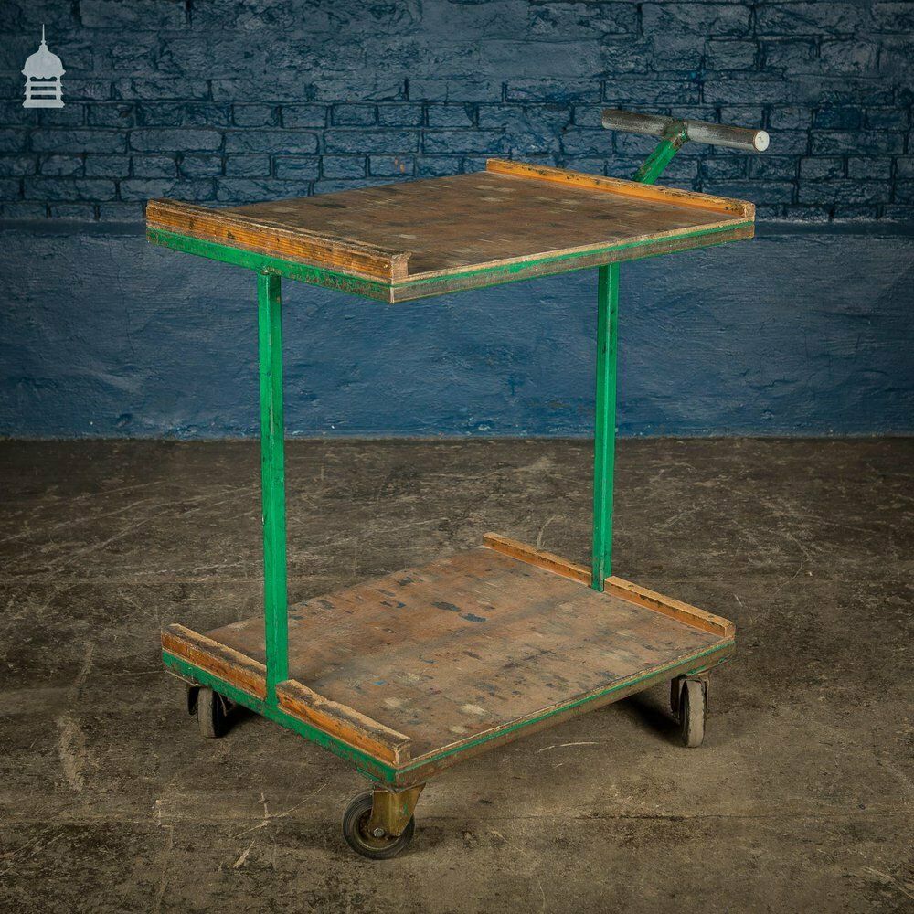 Green Vintage Industrial Wheeled Trolley photo for sale