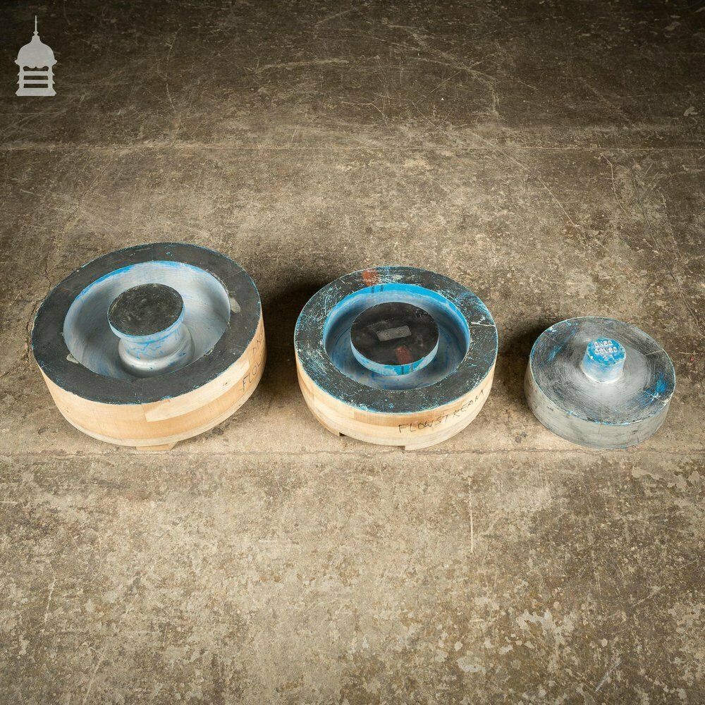 Set Of 3 Blue Silver And Black Industrial Factory Foundry Moulds photo vintage