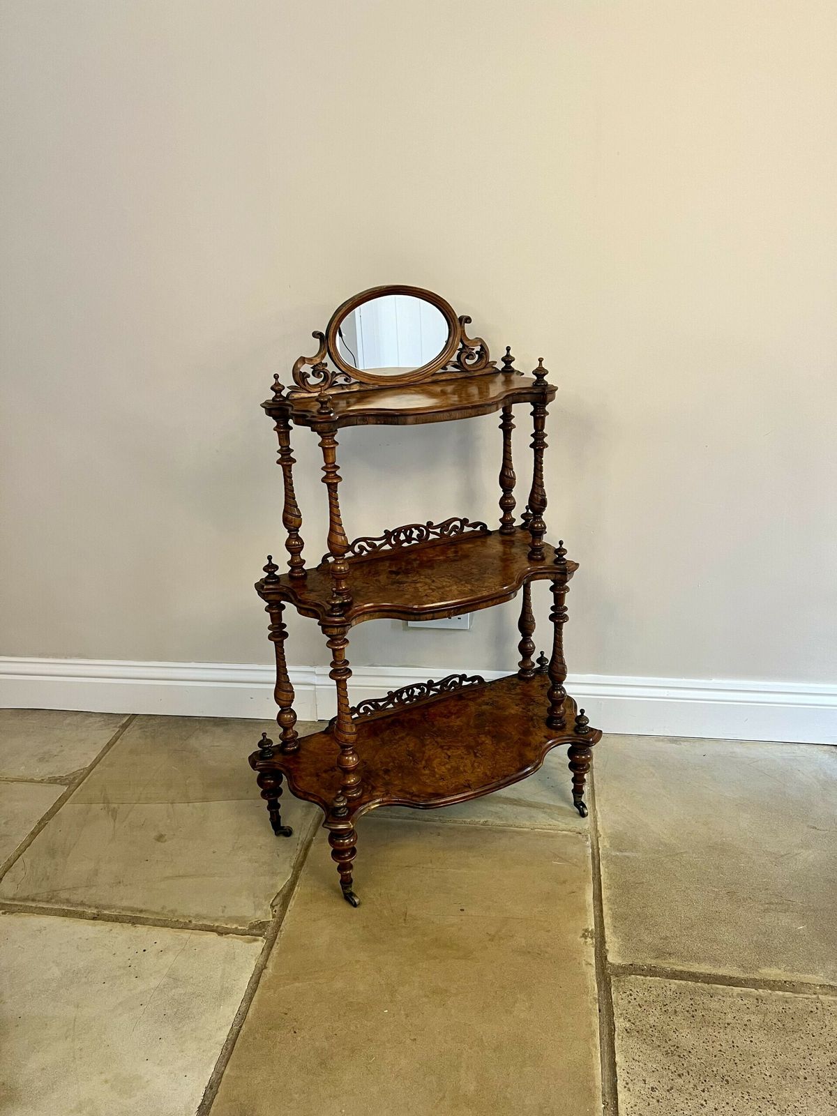 Wonderful Victorian Quality Burr Walnut Whatnot photo vintage