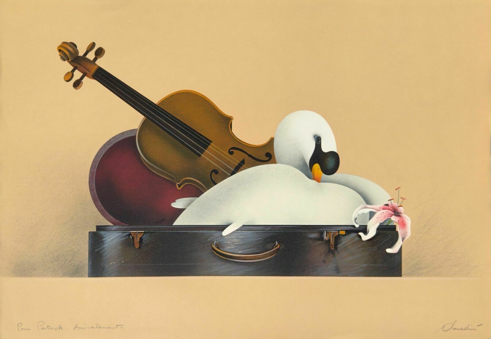 Jean Paul Donadini   Signed Lithograph Signed Lithograph Cygne Flowers Swan
