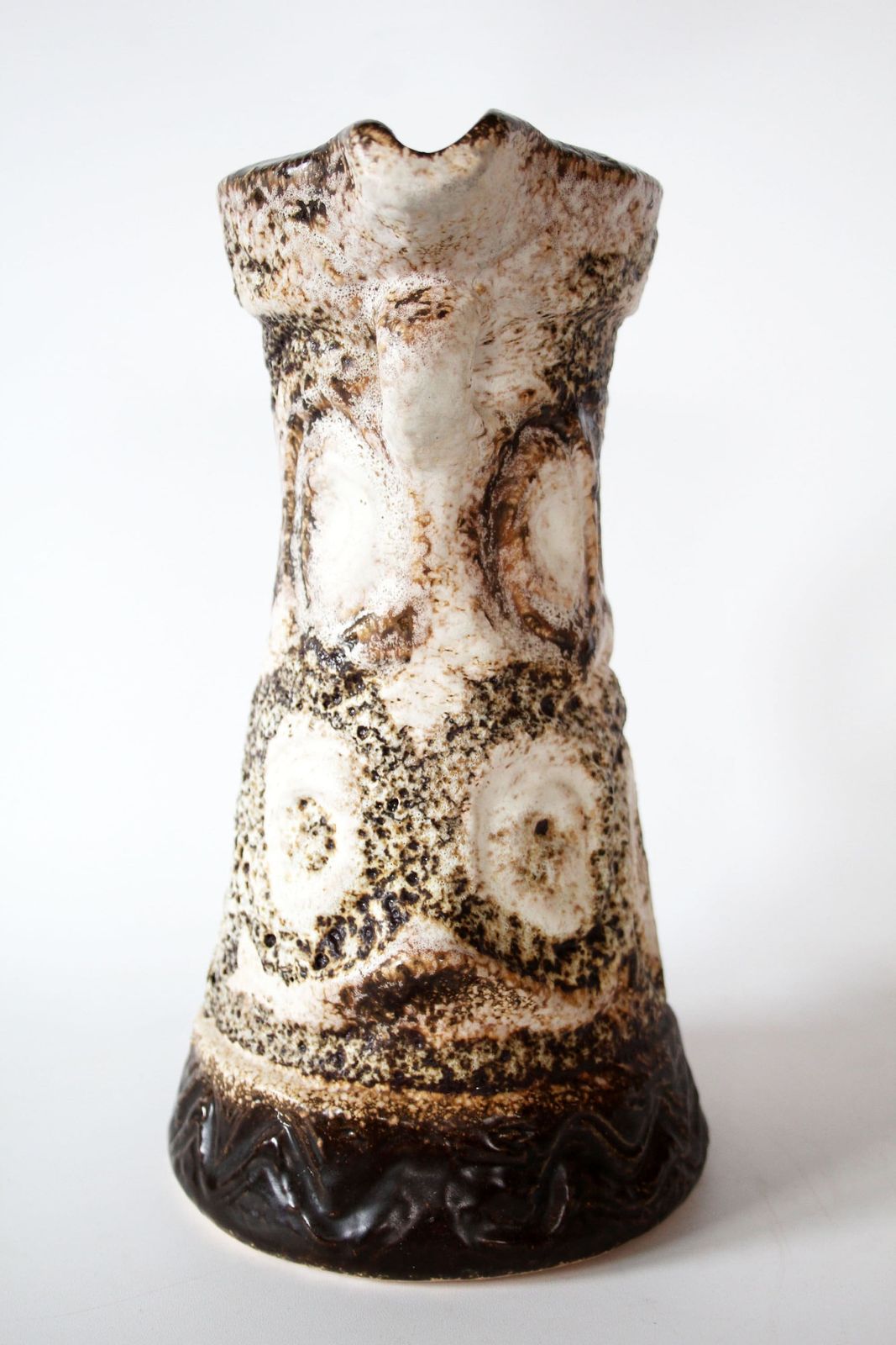 Vintage Mcm Mid Century Retro Ceramic Vase, Dumler Breiden Studio West Germany Vase, Fat Lava Glaze, Pitcher Vase, Brown Circular, Embossed photo Home Decor