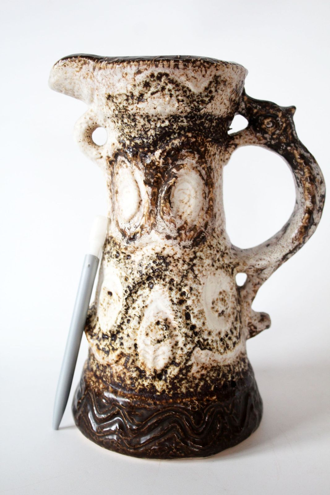 Vintage Mcm Mid Century Retro Ceramic Vase, Dumler Breiden Studio West Germany Vase, Fat Lava Glaze, Pitcher Vase, Brown Circular, Embossed photo 60.0
