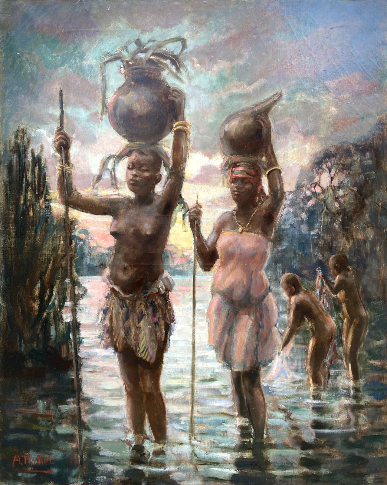 'The Water Carriers' By André Hallet, Liège, Belgium 1890 – 1959 Kisenyi, Rwanda, Belgian Painter photo furniture