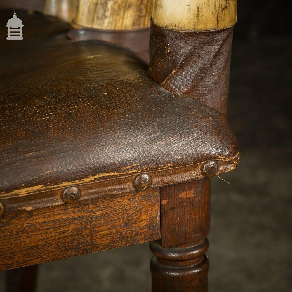 19th C Longhorn Steer Throne Chair With Turned Oak Legs photo for sale