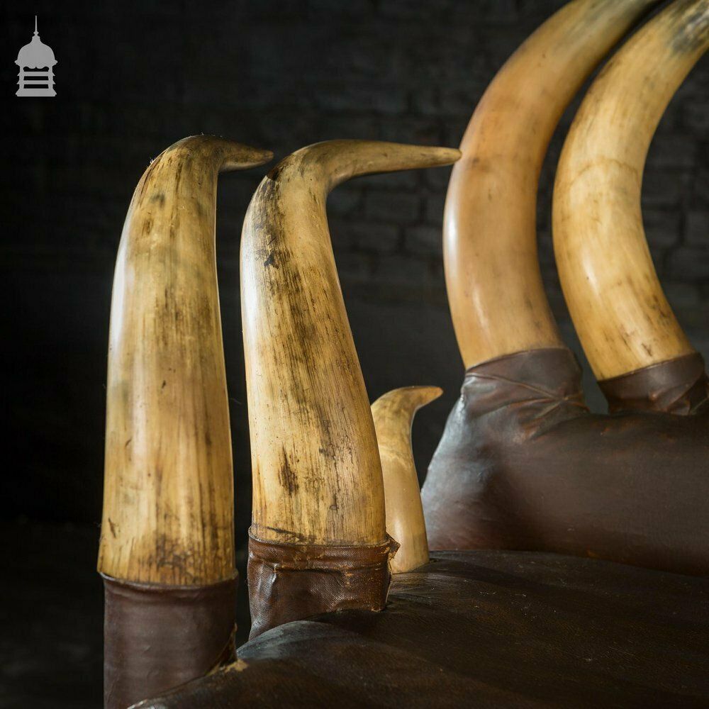 2160.0 19th C Longhorn Steer Throne Chair With Turned Oak Legs photo