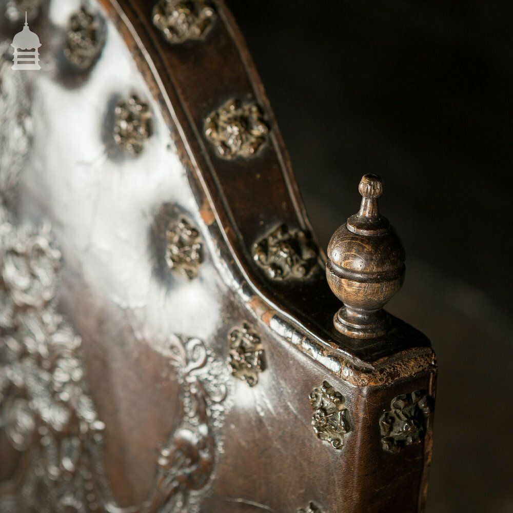 19th C Spanish Studded Throne Chair With Embossed Leather photo furniture