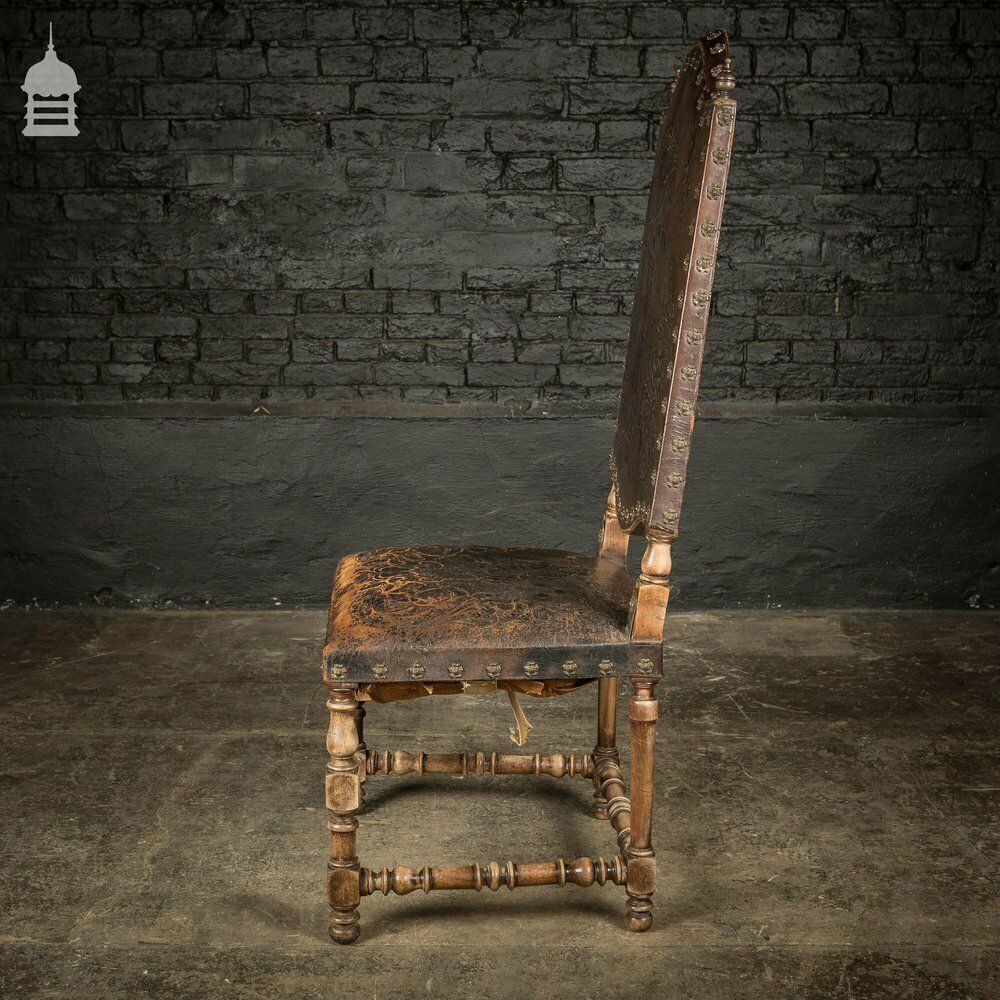19th C Spanish Studded Throne Chair With Embossed Leather photo buy