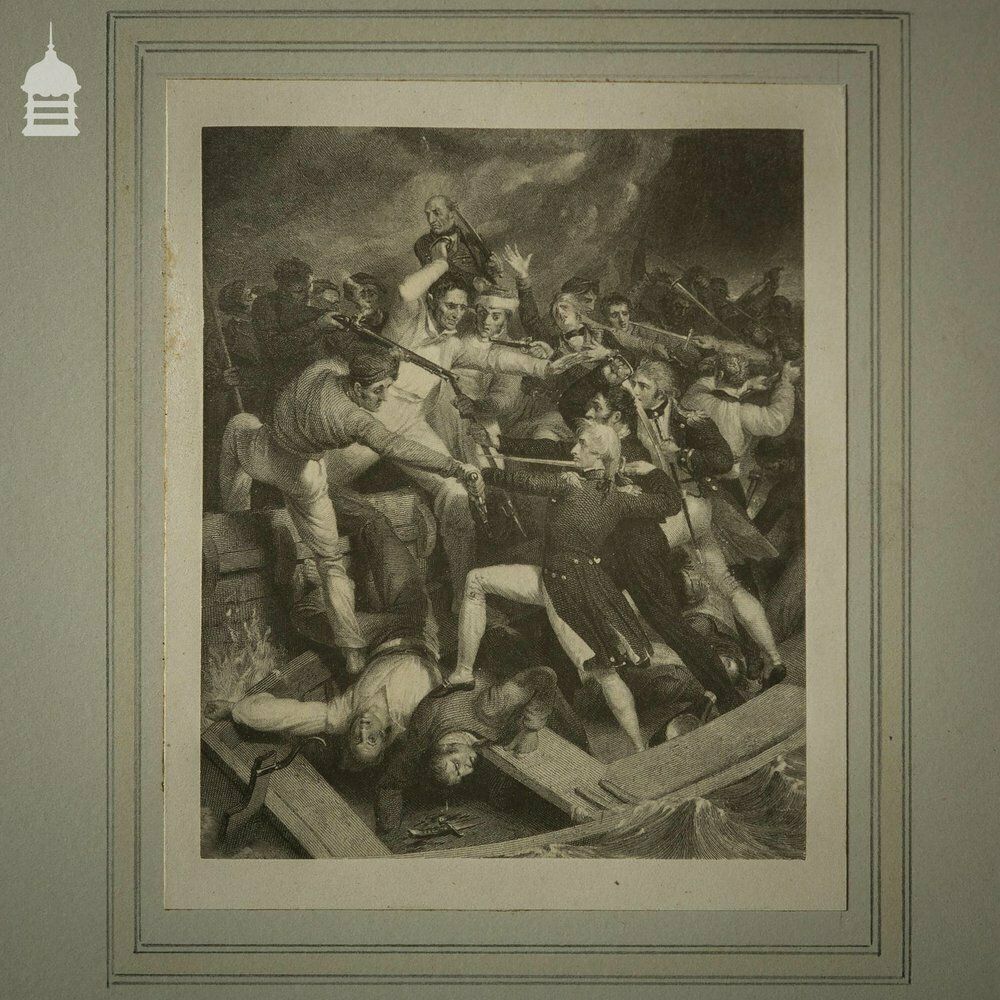 19th C Engravings Of Maritime Battle Scenes In Later Frame photo Art