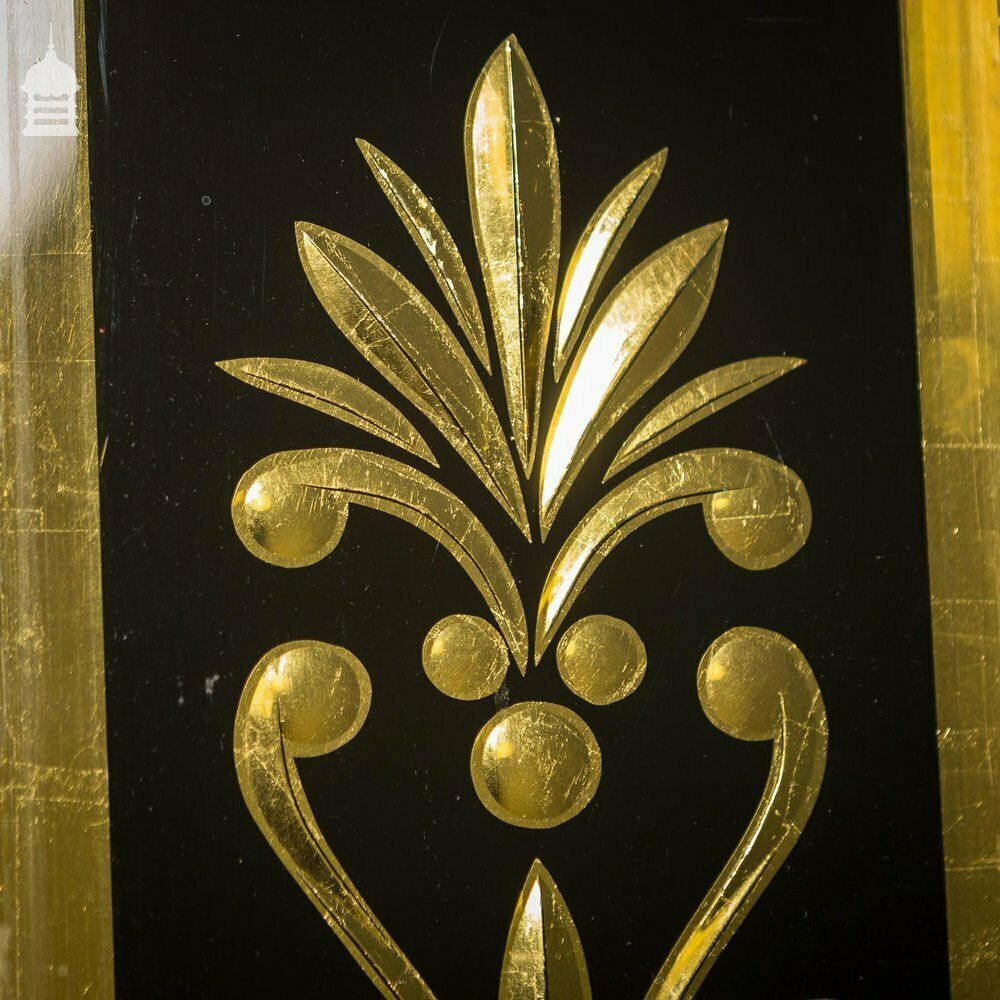 Set Of Four 19th C Gold And Black Mirrored Ornate Patterned Glass Panels photo vintage