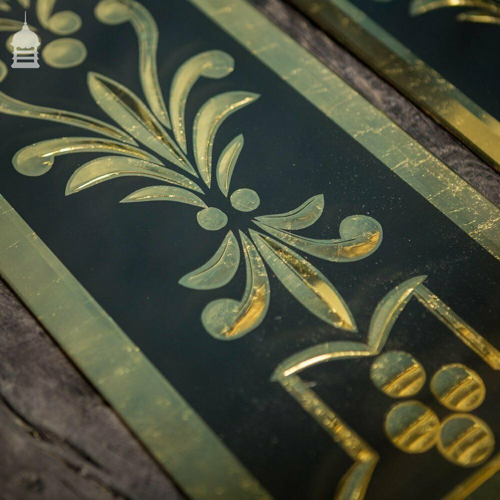 photo for sale Set Of Four 19th C Gold And Black Mirrored Ornate Patterned Glass Panels