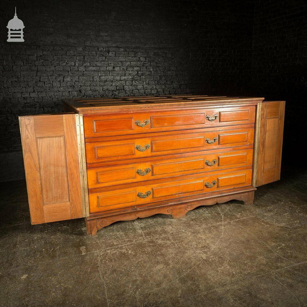 Furniture 19th C Large Scale Teak Ecclesiastical Vestment Drawers Featuring Raised Moulded Panels On All Sides photo