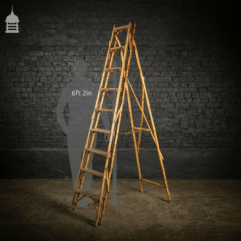 19th C Folding Bamboo And Pine A Steps Ladder photo furniture