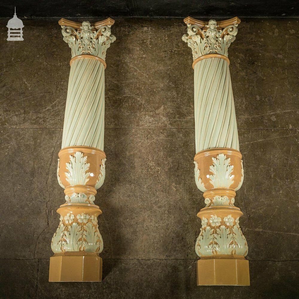 photo for sale Pair Of 19th C Fluted Columns With Corinthian Capitals And Acanthus Leaf Detail