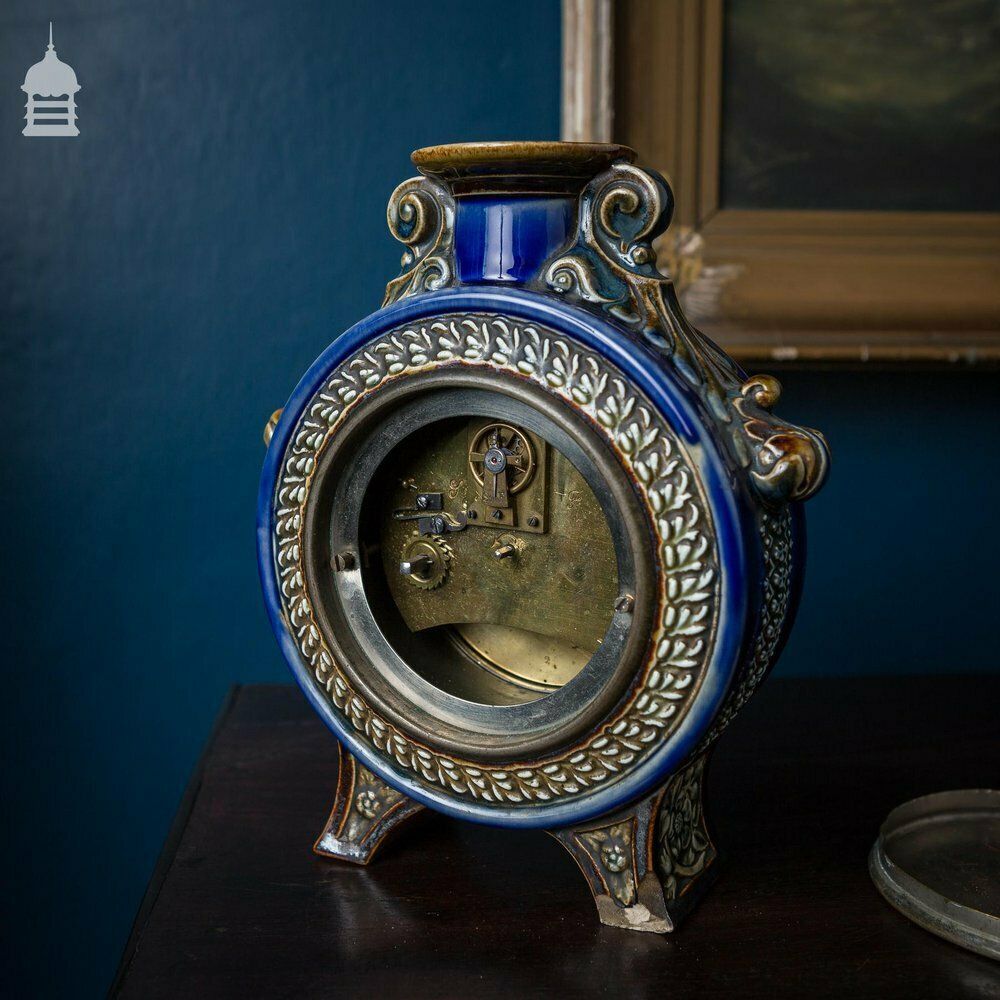 Rare 19th C Blue Glaze Doulton Lambeth Mantle Clock 1882 photo 2640.0