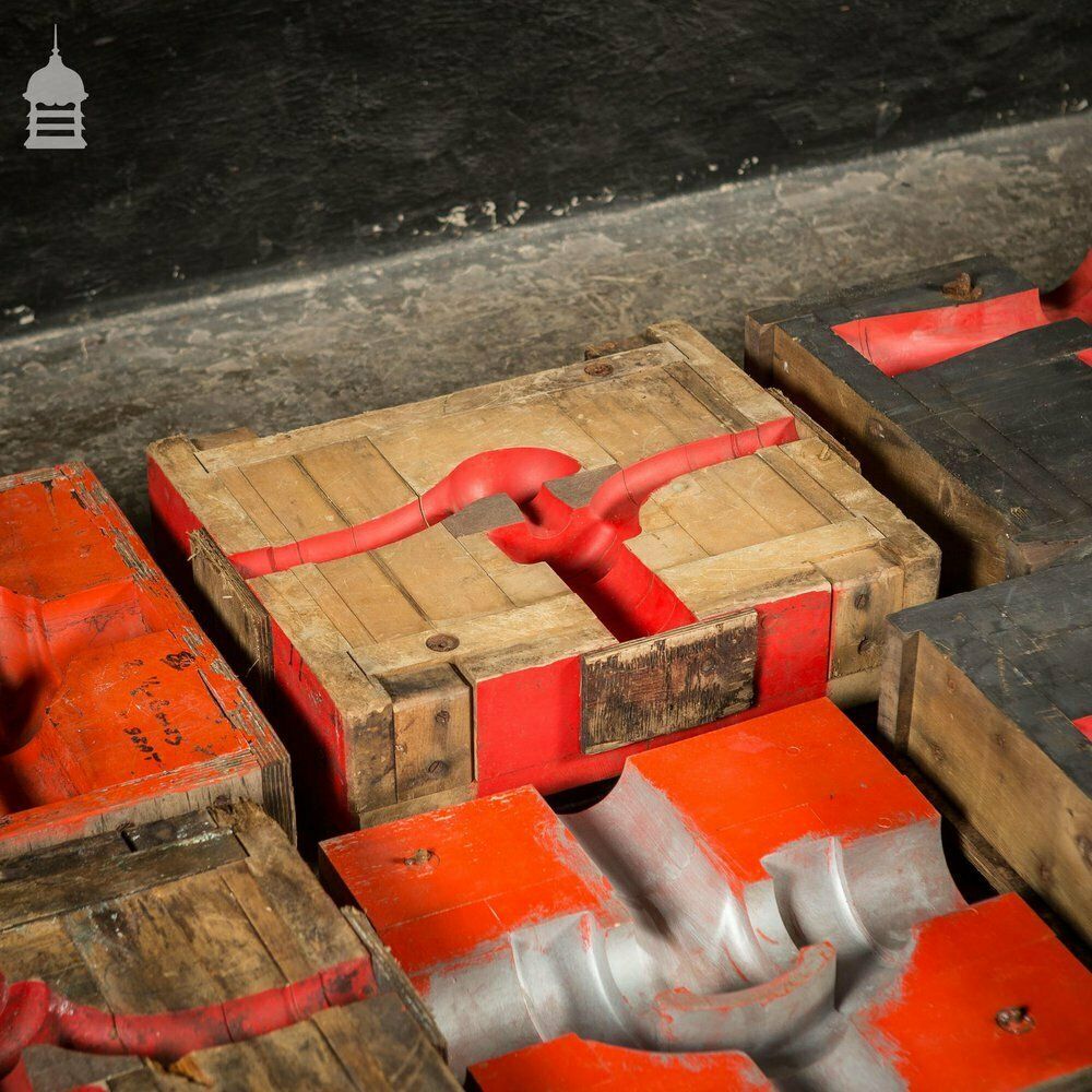 Collection Of 28 Red And Black Industrial Foundry Factory Moulds photo vintage