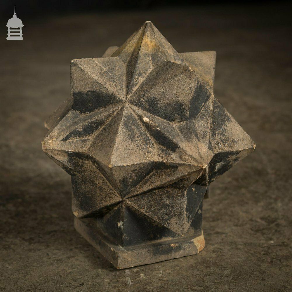 Pair Of Carved Sandstone Geometric Star Design Pier Caps photo for sale