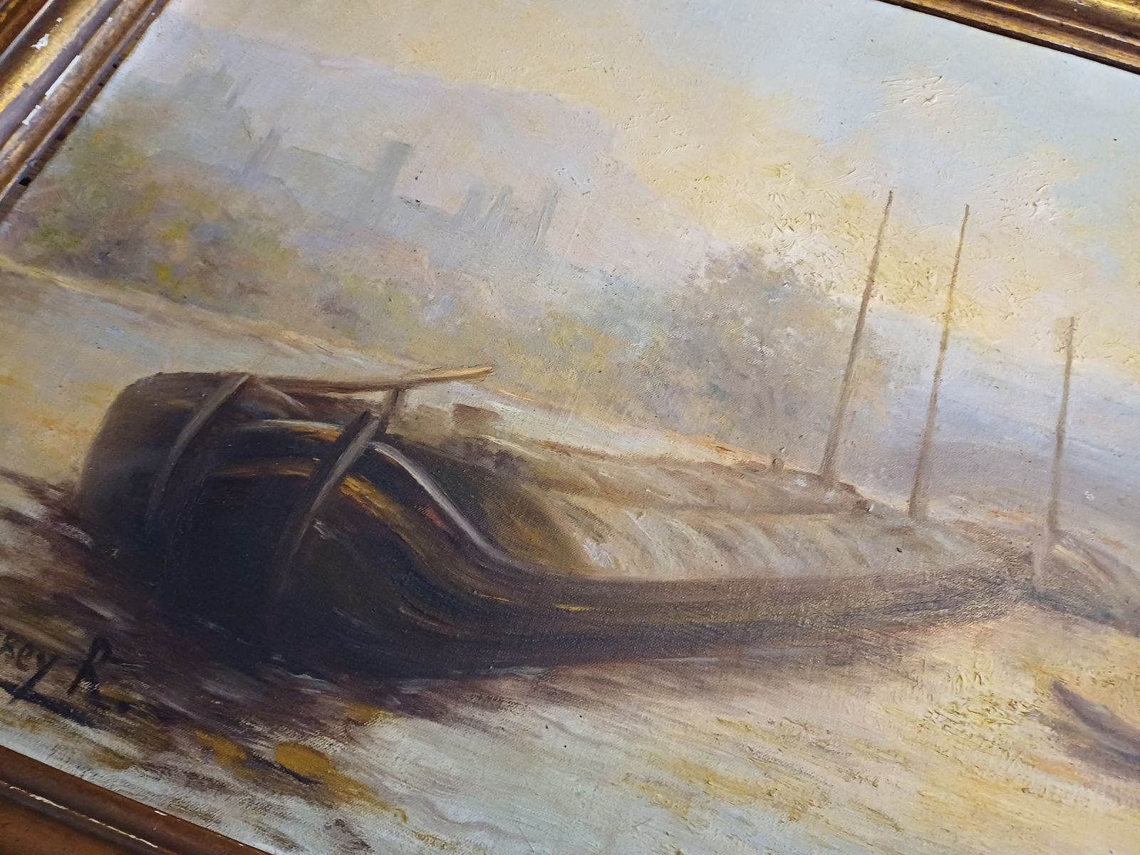 photo vinterior Oil On Canvas 19th Yvonac Annurey R "Barge"