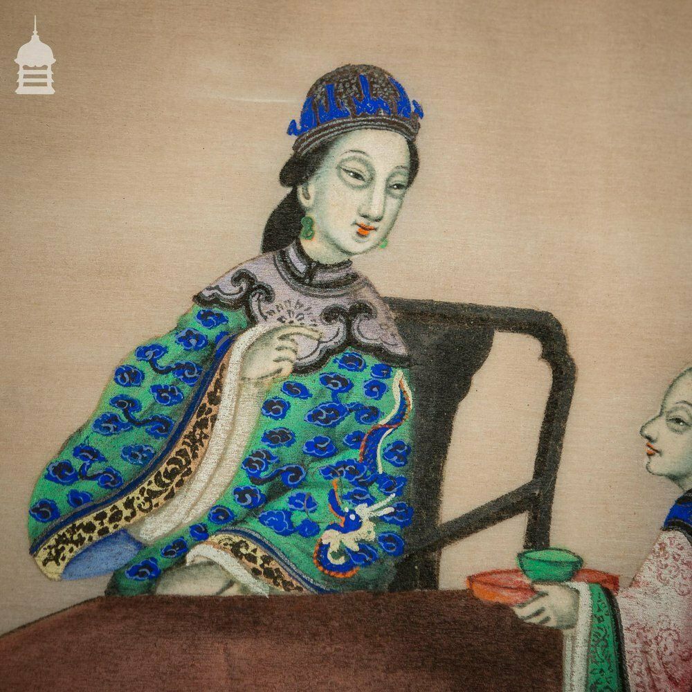1200.0 19th C Vibrant High Quality Oriental Watercolor On Pith Paper Framed Painting photo