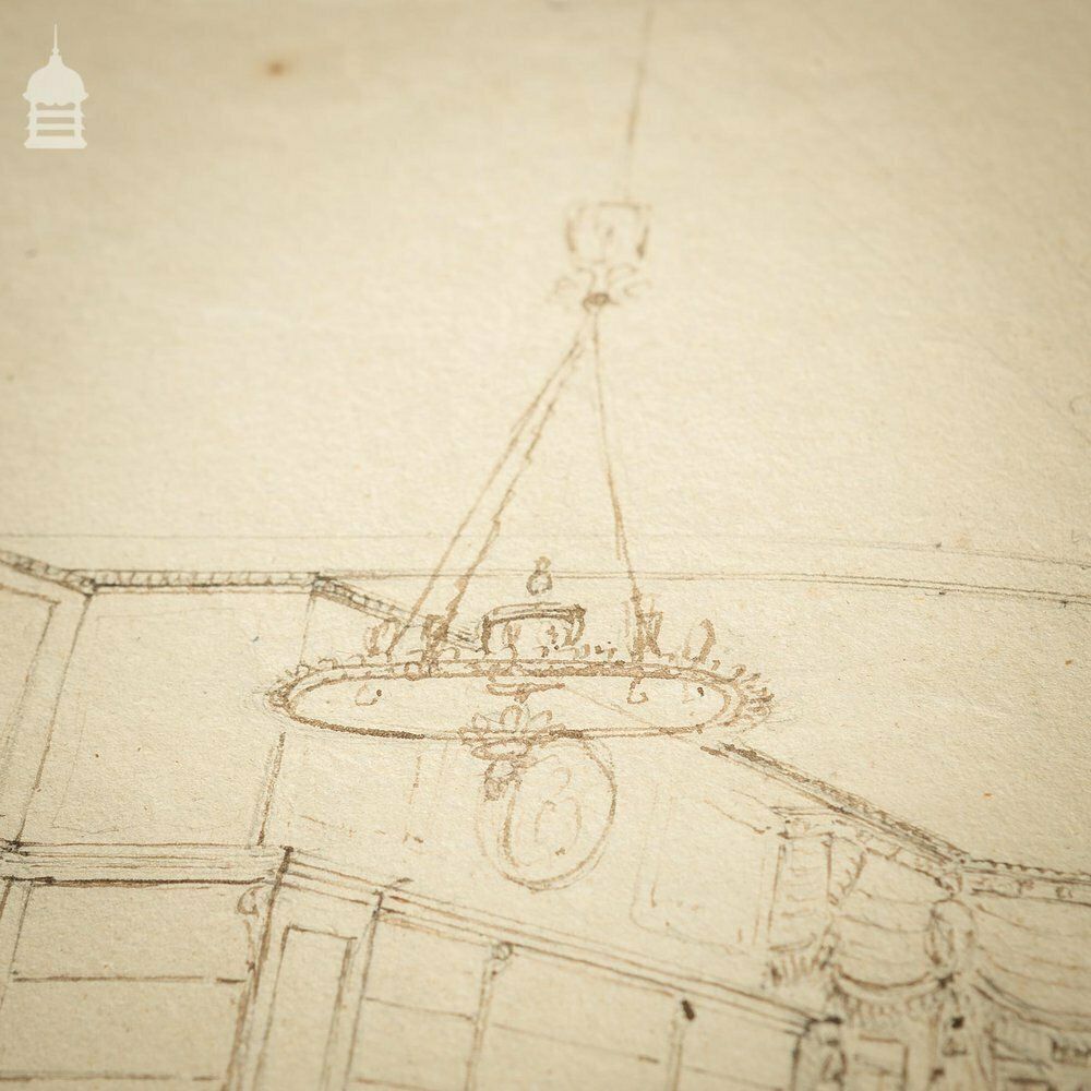 Original Edwardian Hand Drawn Sketch Of A Stately Home Grand Drawing Room photo buy