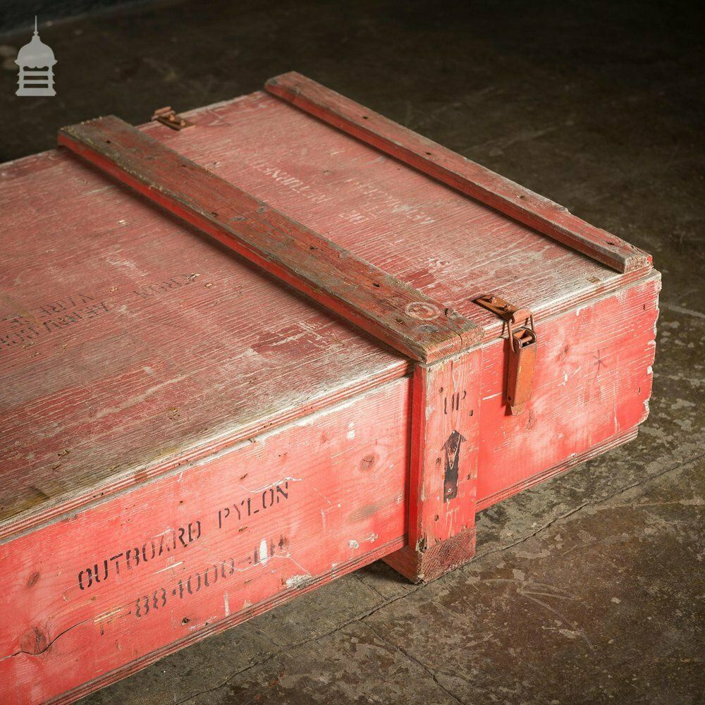 photo vintage Large Red Wooden Aircraft Part Shipping Crate Reclaimed From A Norfolk Raf Base