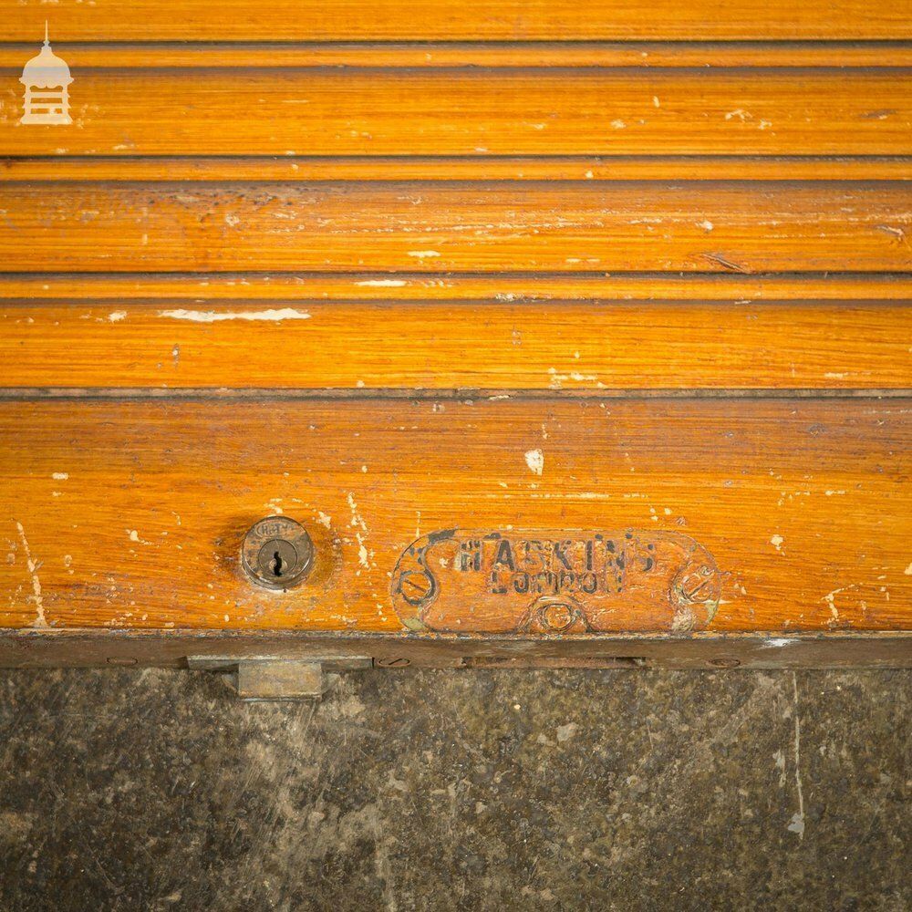 19th C Pitch Pine Roller Shutter With Grained Finish By Haskins Of London photo for sale