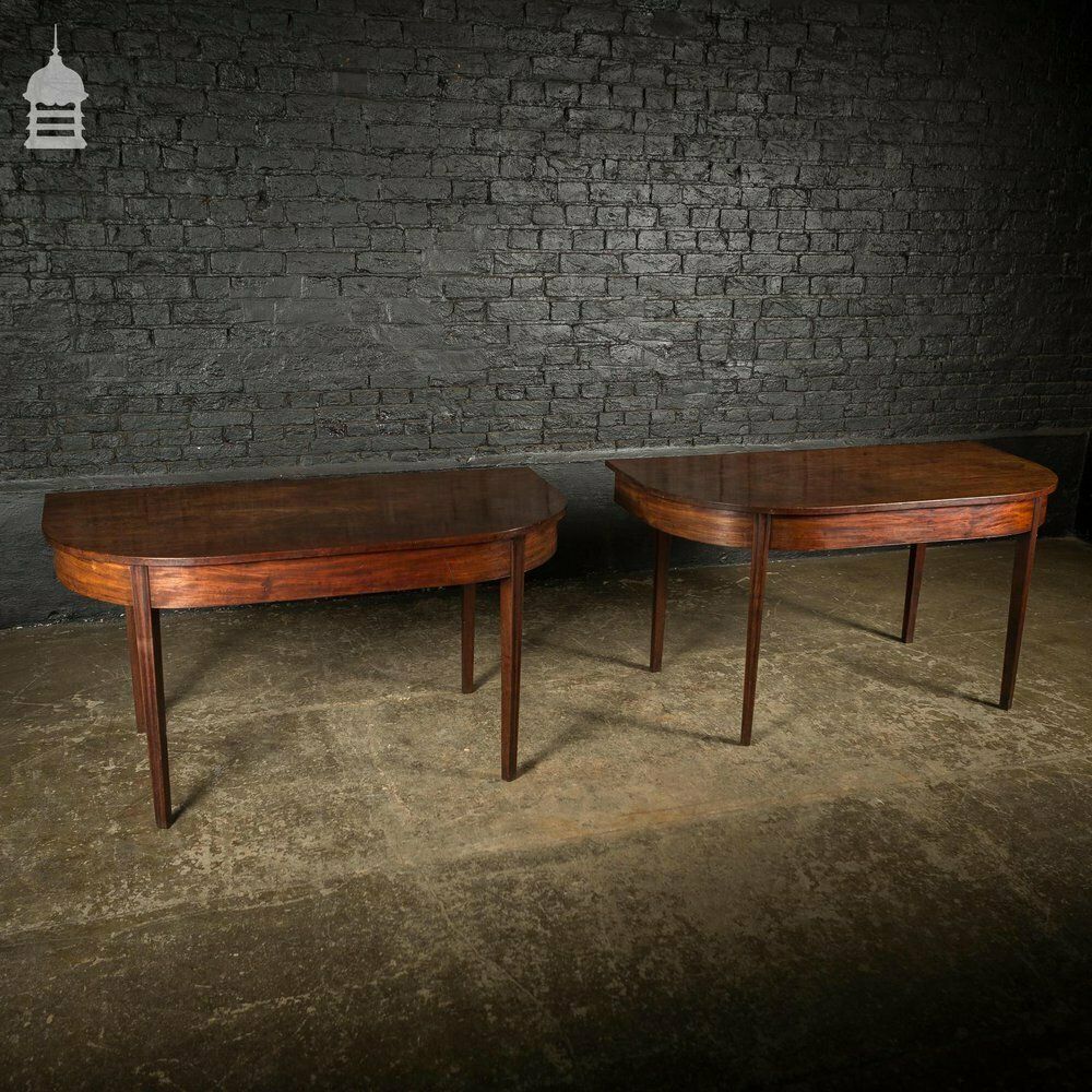 Pair Of Regency Mahogany Single Plank Console Tables With Tapered Molded Legs photo for sale