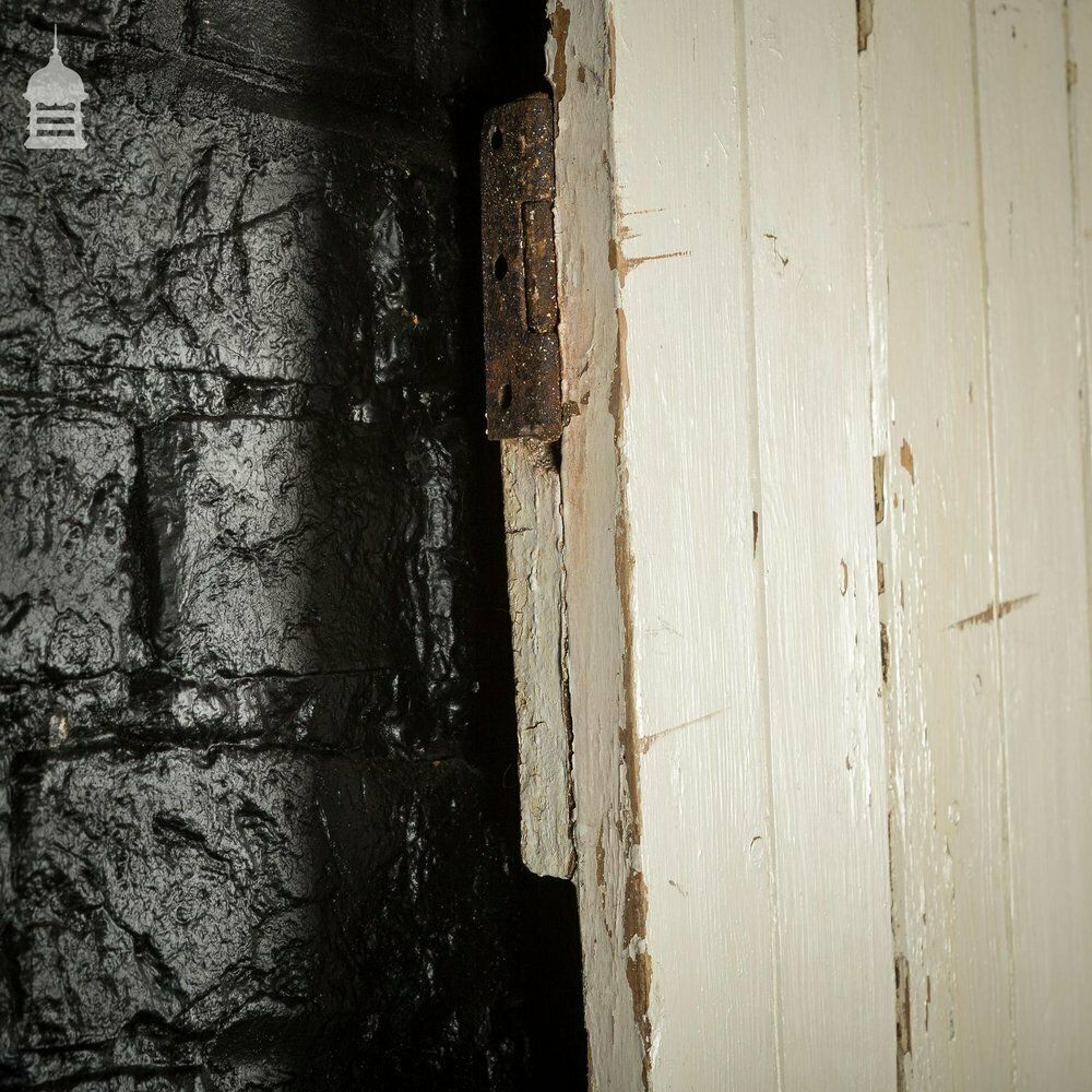 19th C White Painted Pine Ledged And Braced Internal Cottage Door With Period Repairs photo vintage