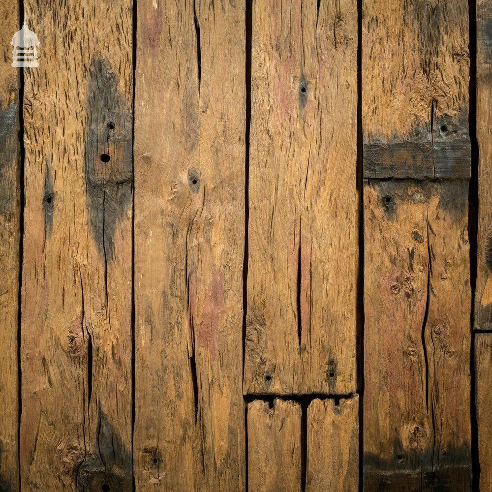 photo vintage Batch Of 17 Square Metres Of Brushed Oak Reclaimed From Canal Lock Gates
