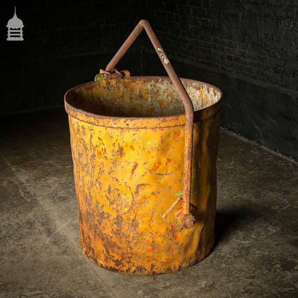 Large Industrial Yellow Painted Steel Barrel With Swing Handle