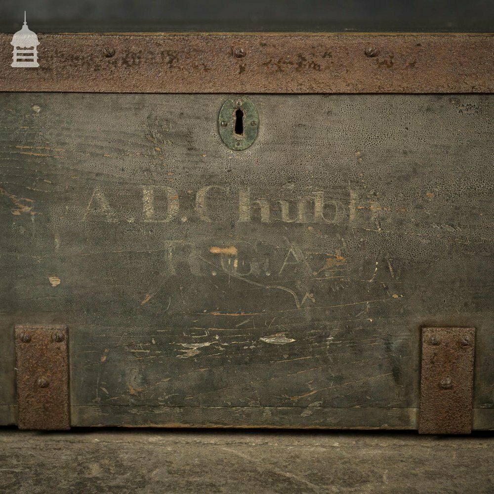 19th C Royal Regiment Wooden Truck Chest With “A.D. Chubb R.C.A” Monogram photo 570.0