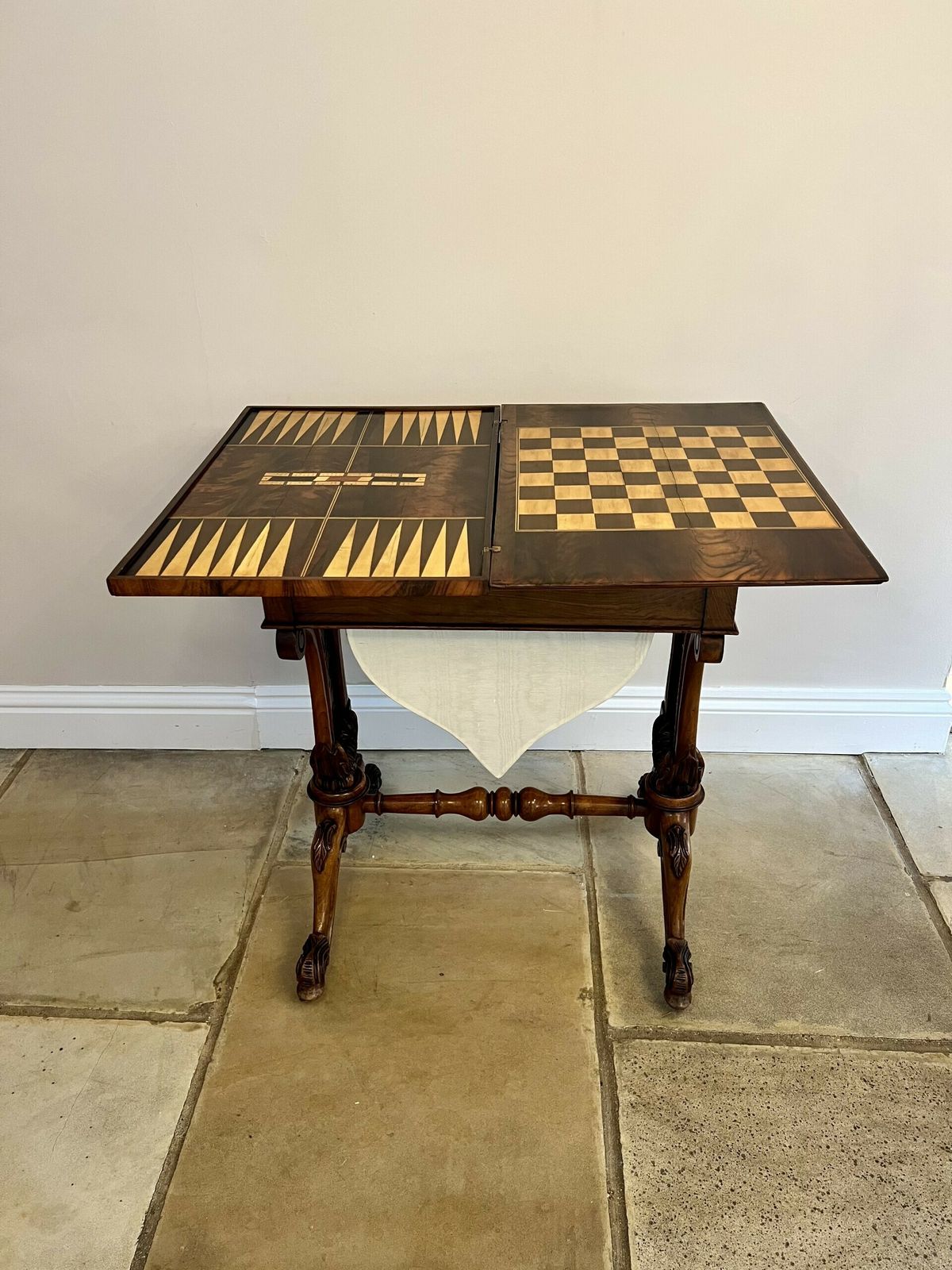 Outstanding Quality Antique Burr Walnut Inlaid Floral Marquetry Games Table photo furniture