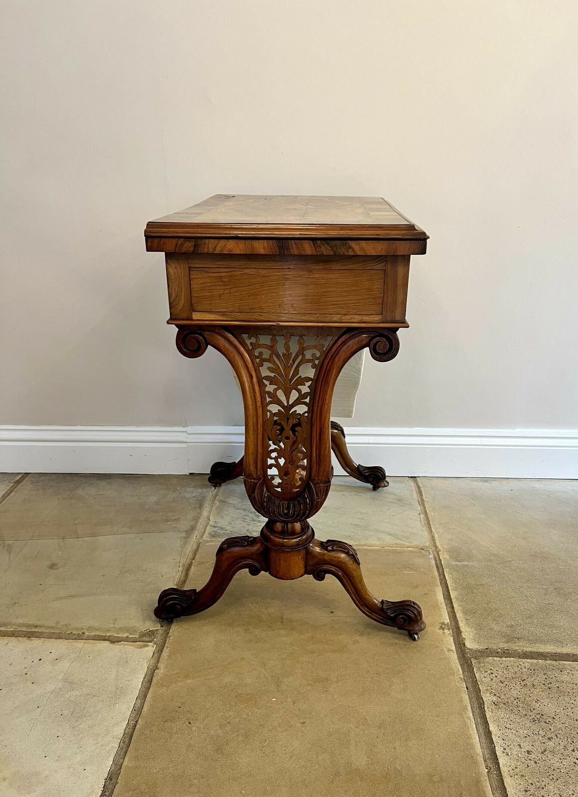 photo for sale Outstanding Quality Antique Burr Walnut Inlaid Floral Marquetry Games Table