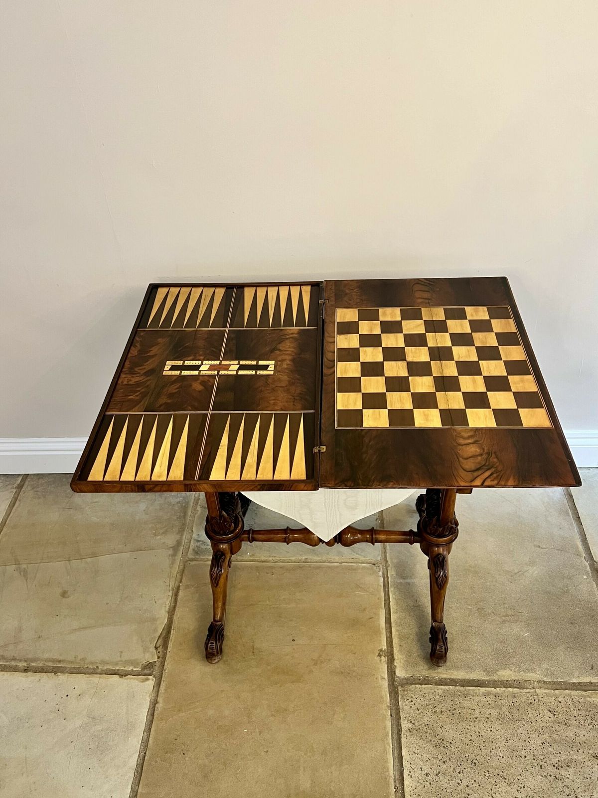 2450.0 Outstanding Quality Antique Burr Walnut Inlaid Floral Marquetry Games Table photo