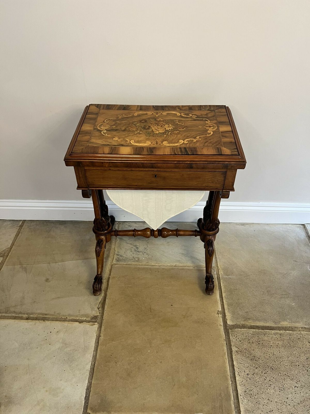 photo buy Outstanding Quality Antique Burr Walnut Inlaid Floral Marquetry Games Table
