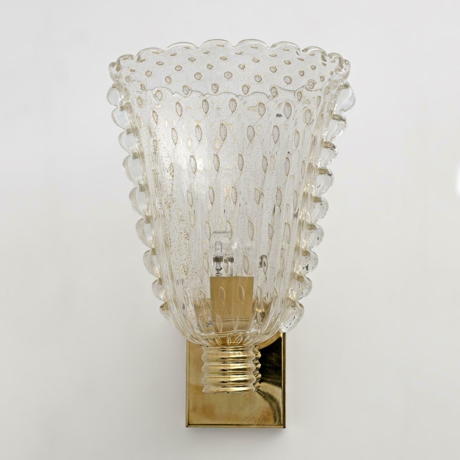 Barovier & Toso Art Dèco Style Brass And Pulegoso Murano Glass Sconces, Pair photo buy