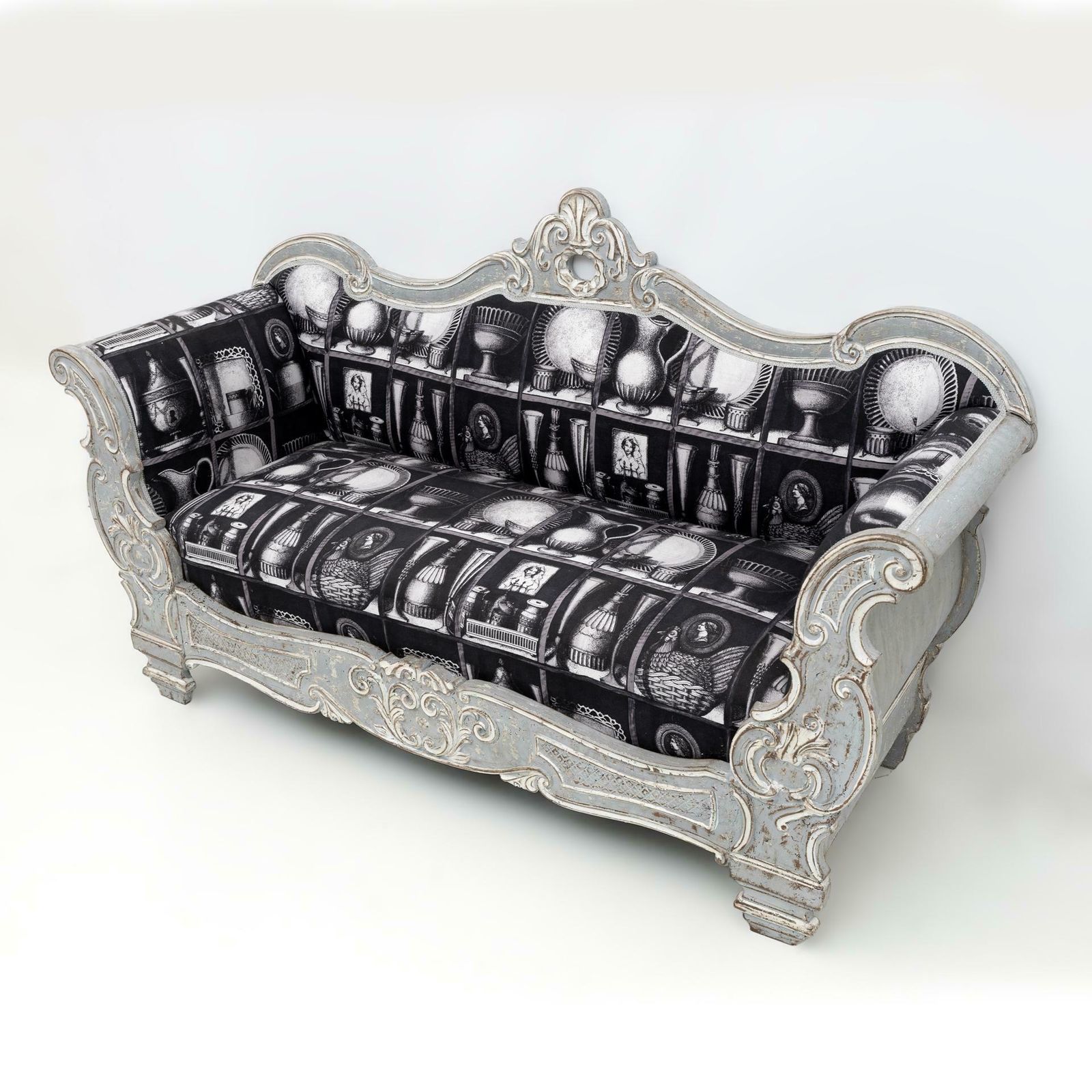 Charles X Style Italian Sofa With Fornasetti Linen Fabric photo 3316.0