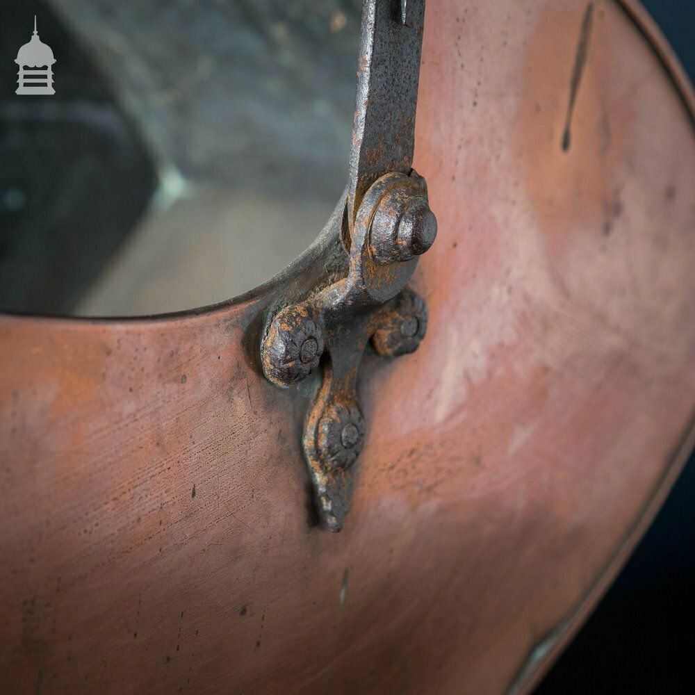 Arts & Crafts Copper Coal Scuttle With Decorative Riveted Wrought Iron Scroll And Twist Handle photo buy