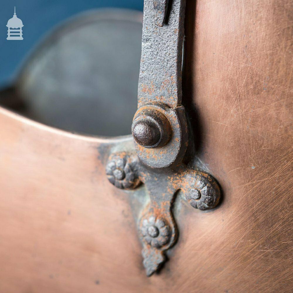 Arts & Crafts Copper Coal Scuttle With Decorative Riveted Wrought Iron Scroll And Twist Handle photo vintage