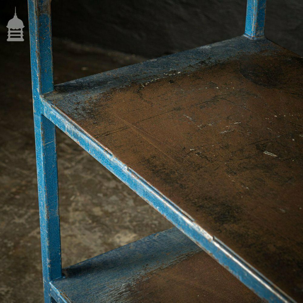 photo for sale Vintage Industrial Blue Steel Wheeled Trolley Mobile Shelving Unit