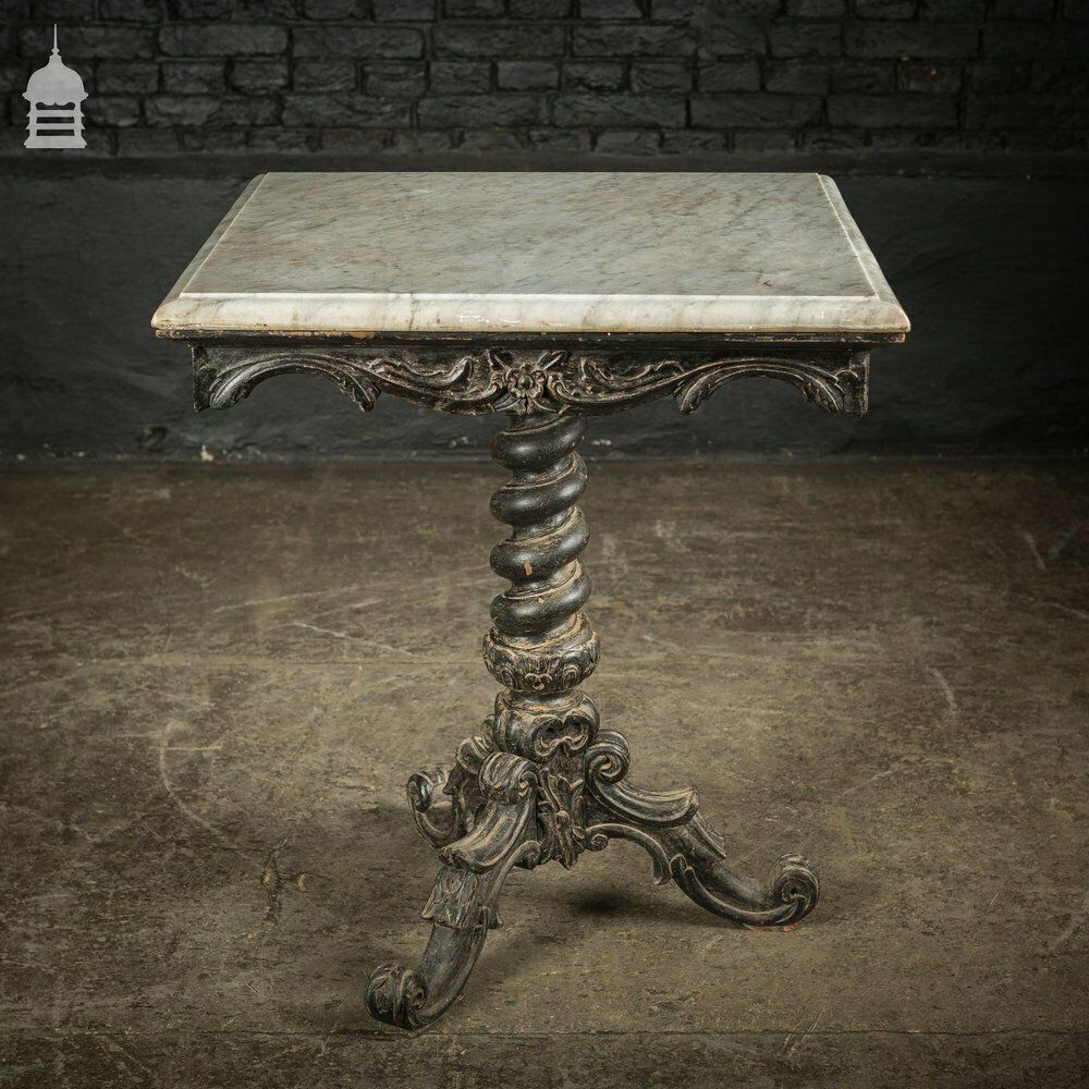 Exquisite 19th C Carved Hardwood Occasional Table With Twist Pedestal And Marble Top photo furniture