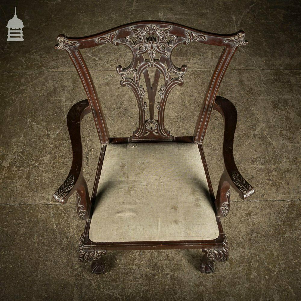 photo buy Set Of Six Ornate Chippendale Revival Dining Chairs Armchairs Circa 1900