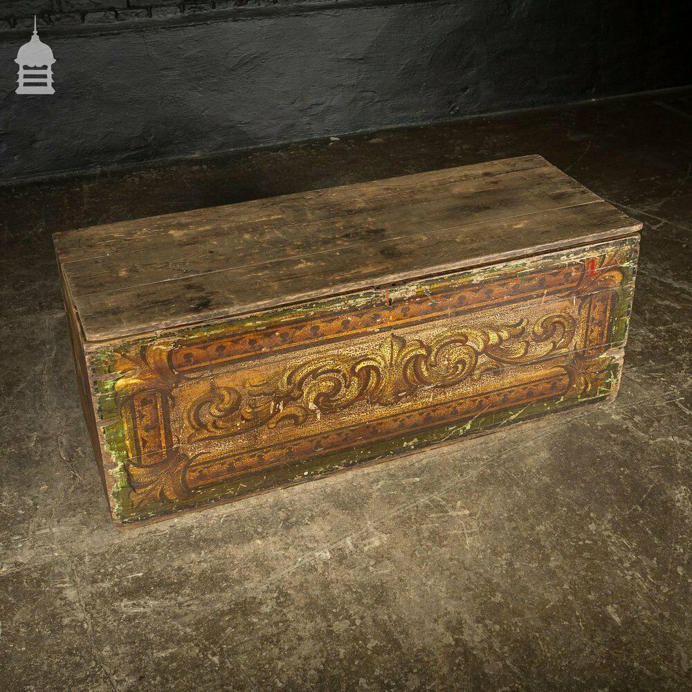 19th C Pine Gypsy Showman’s Travel Chest With Original Painted Finish photo 954.0